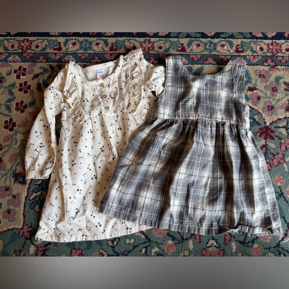 Floral and Plaid Dresses Set